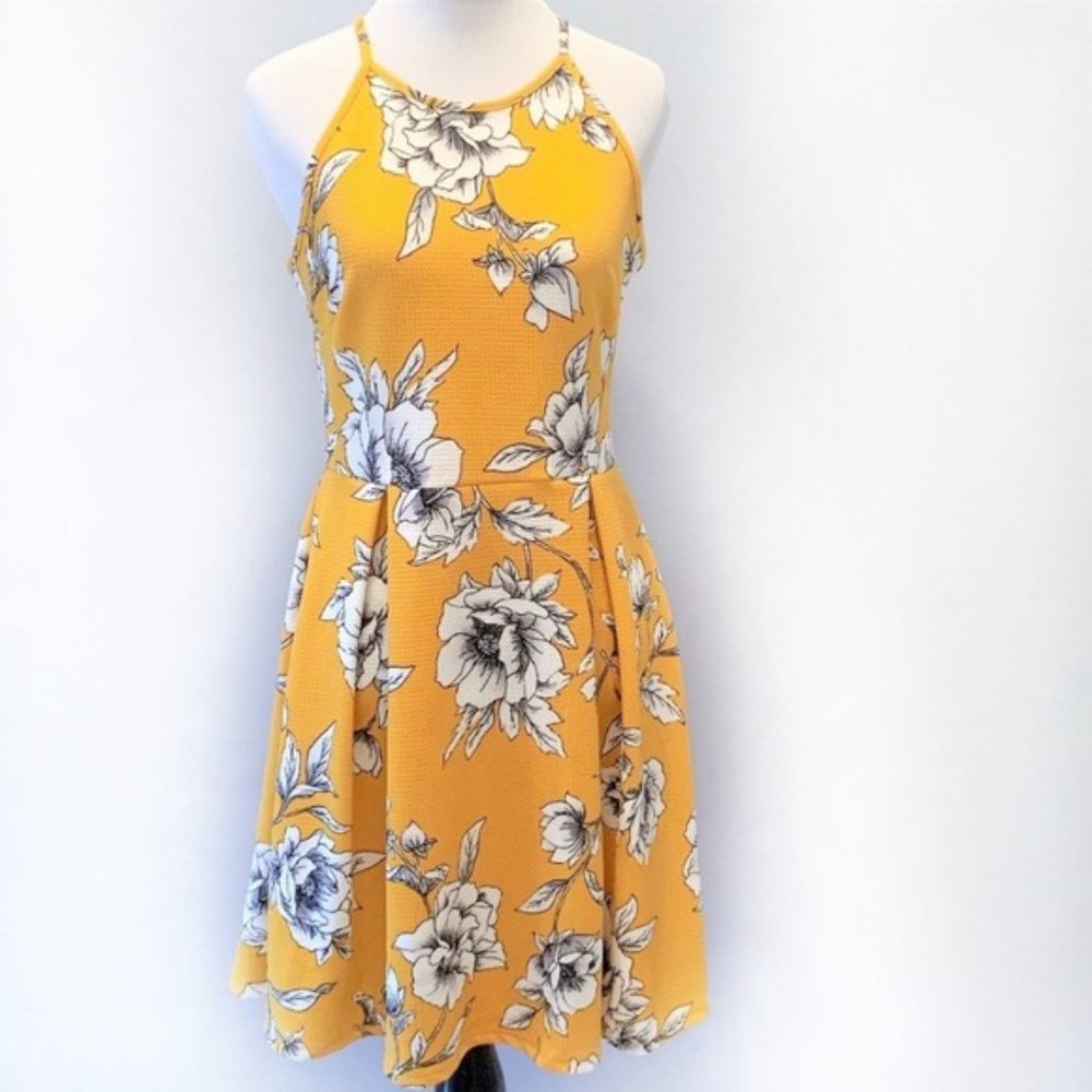 Soprano Marigold Yellow Floral Fit & Flare Dress